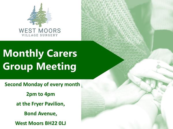 West Moors Monthly Carers Group Meeting poster